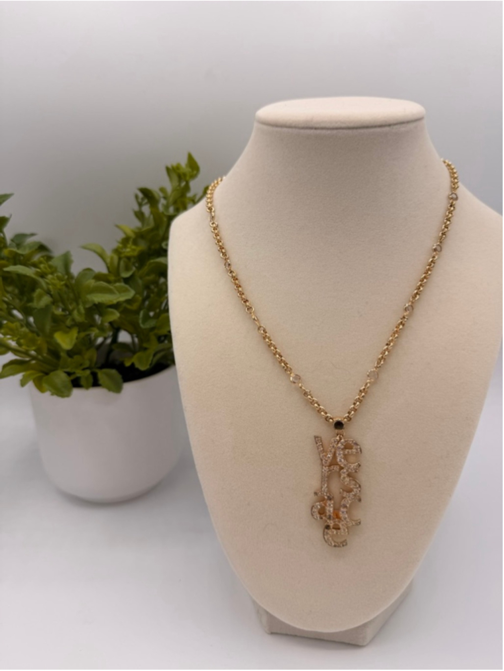 Gianni Versace Gold Tone Crystal Logo Necklace